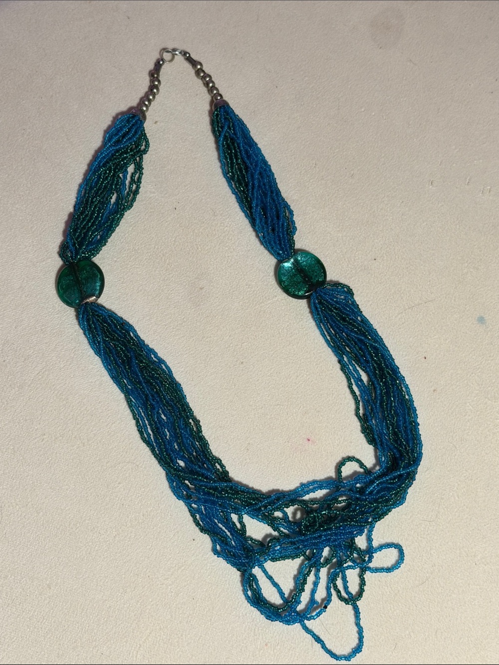 Handmade Blue-Green Multi-Strand Beaded Necklace